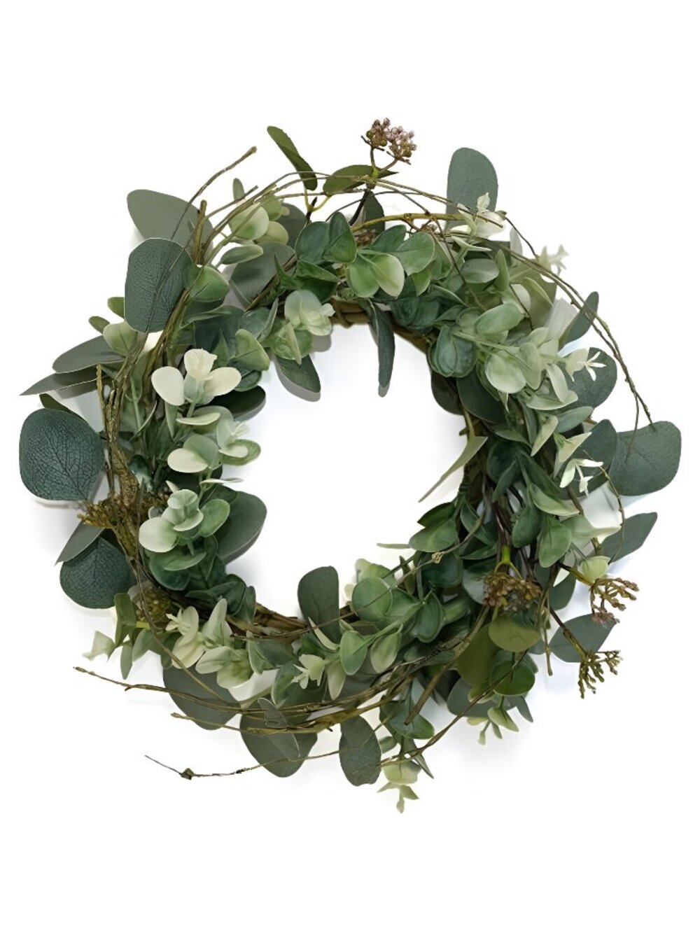 idyllic 14” Artificial Green Leaves Wreath Eucalyptus Round Wreath for Home
